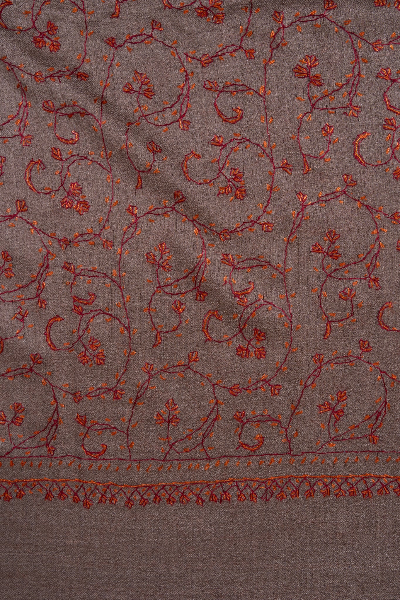 Clay Vine Rust 2.5 Yards Sozni Hand Embroidered Shawl