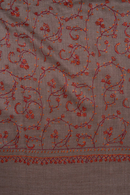 Clay Vine Rust 2.5 Yards Sozni Hand Embroidered Shawl