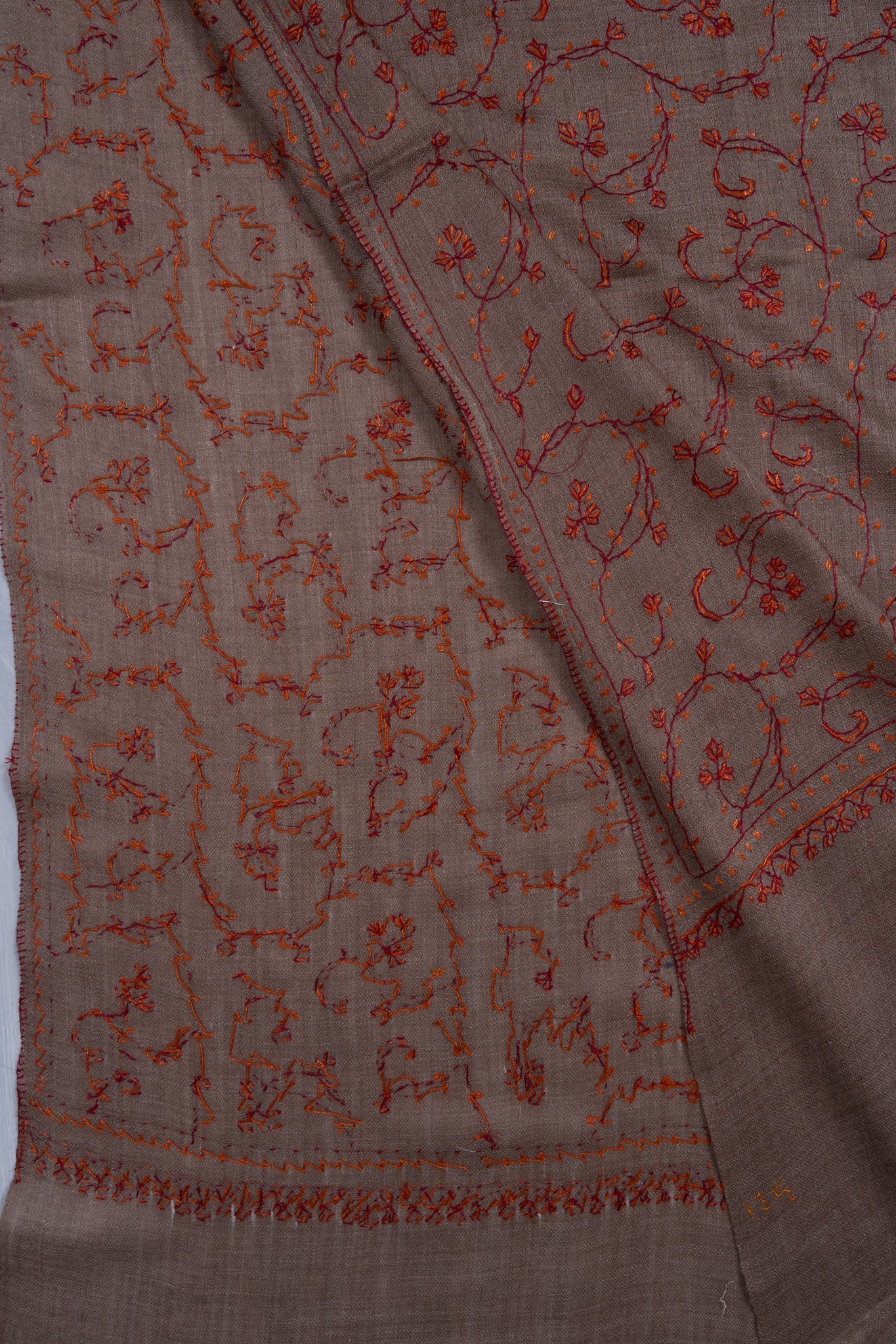 Clay Vine Rust 2.5 Yards Sozni Hand Embroidered Shawl