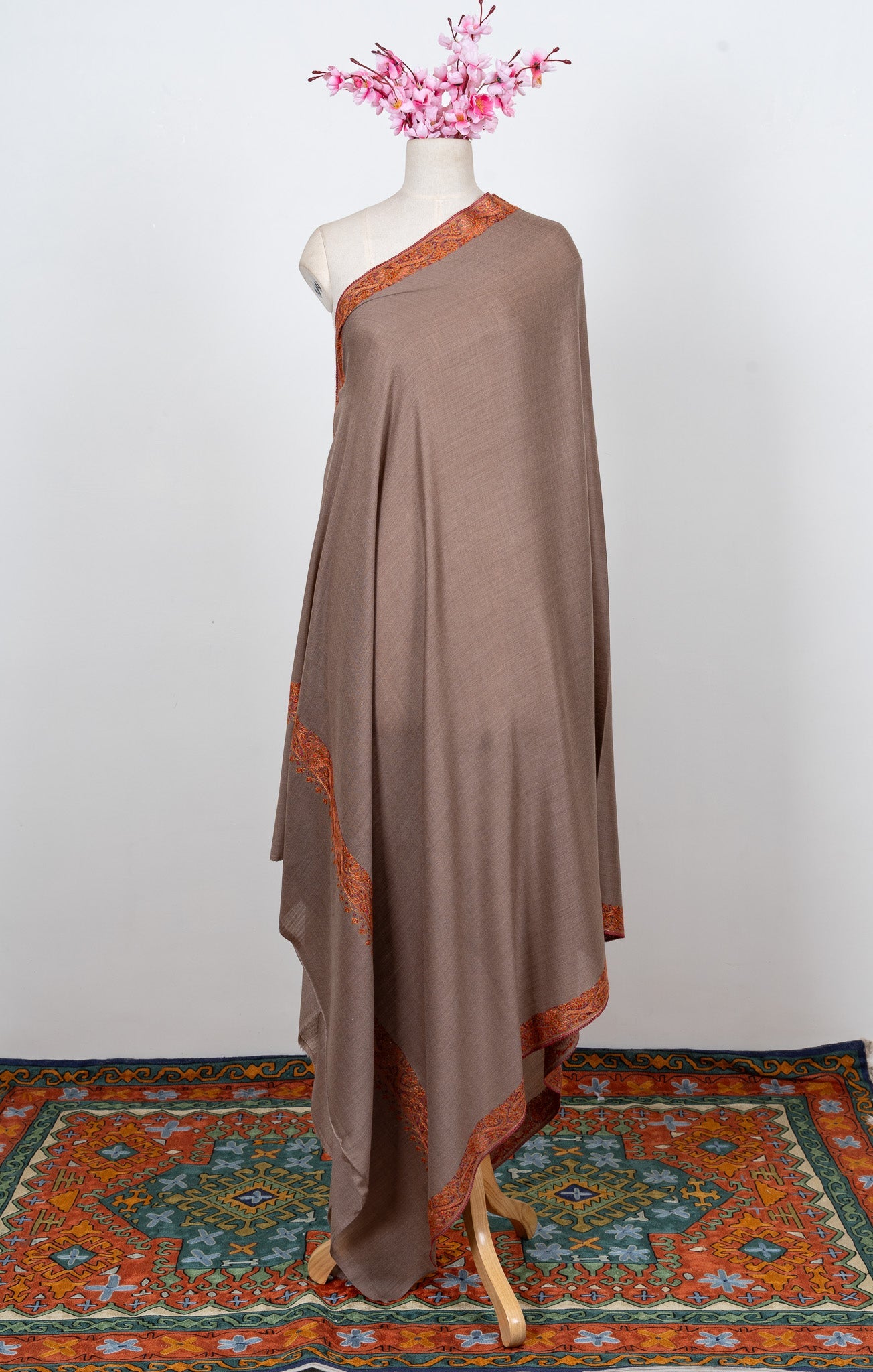 Warm Truffle Rust 2.5 Yards Sozni Hand Embroidered Shawl