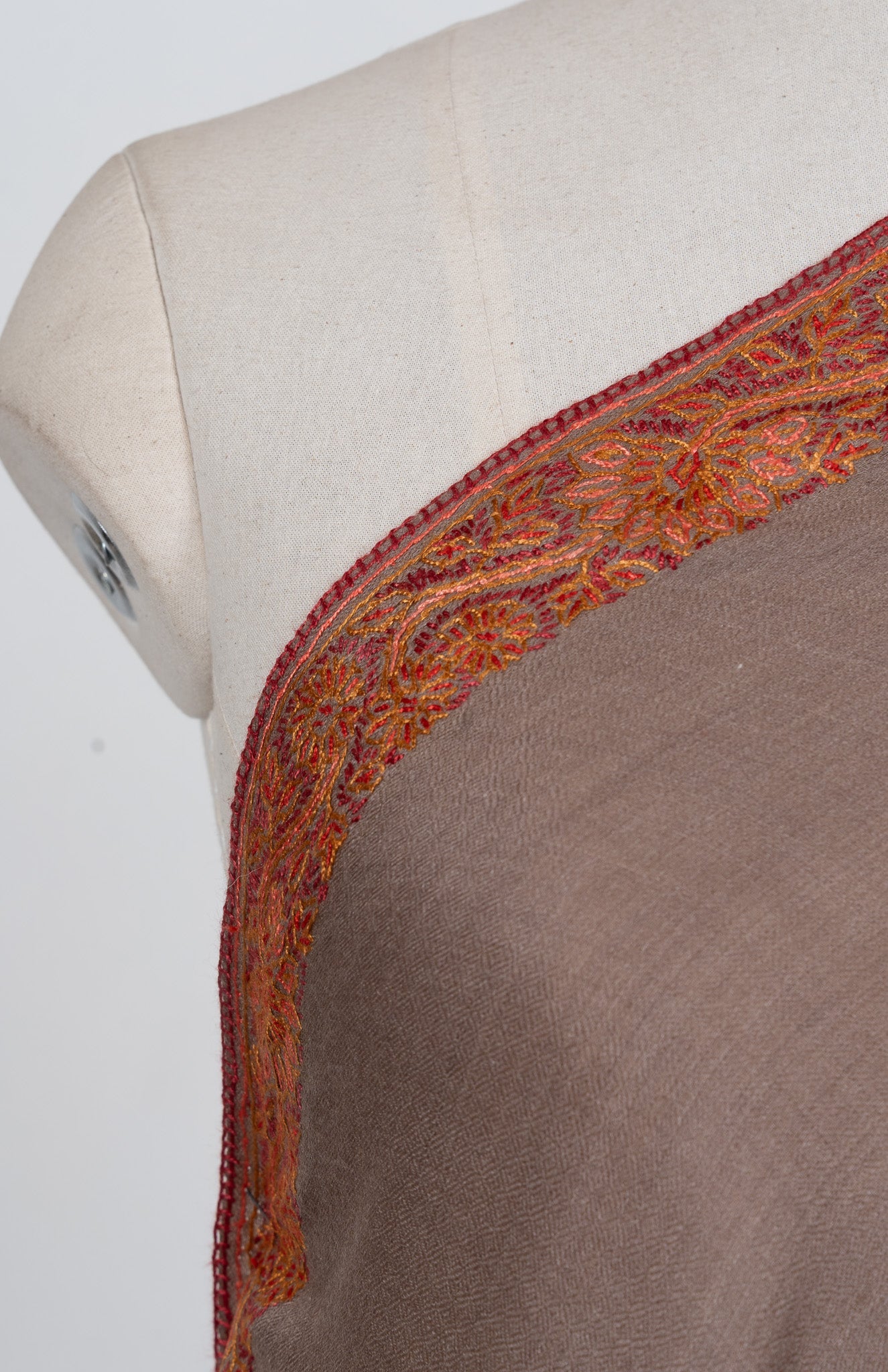 Warm Truffle Rust 2.5 Yards Sozni Hand Embroidered Shawl
