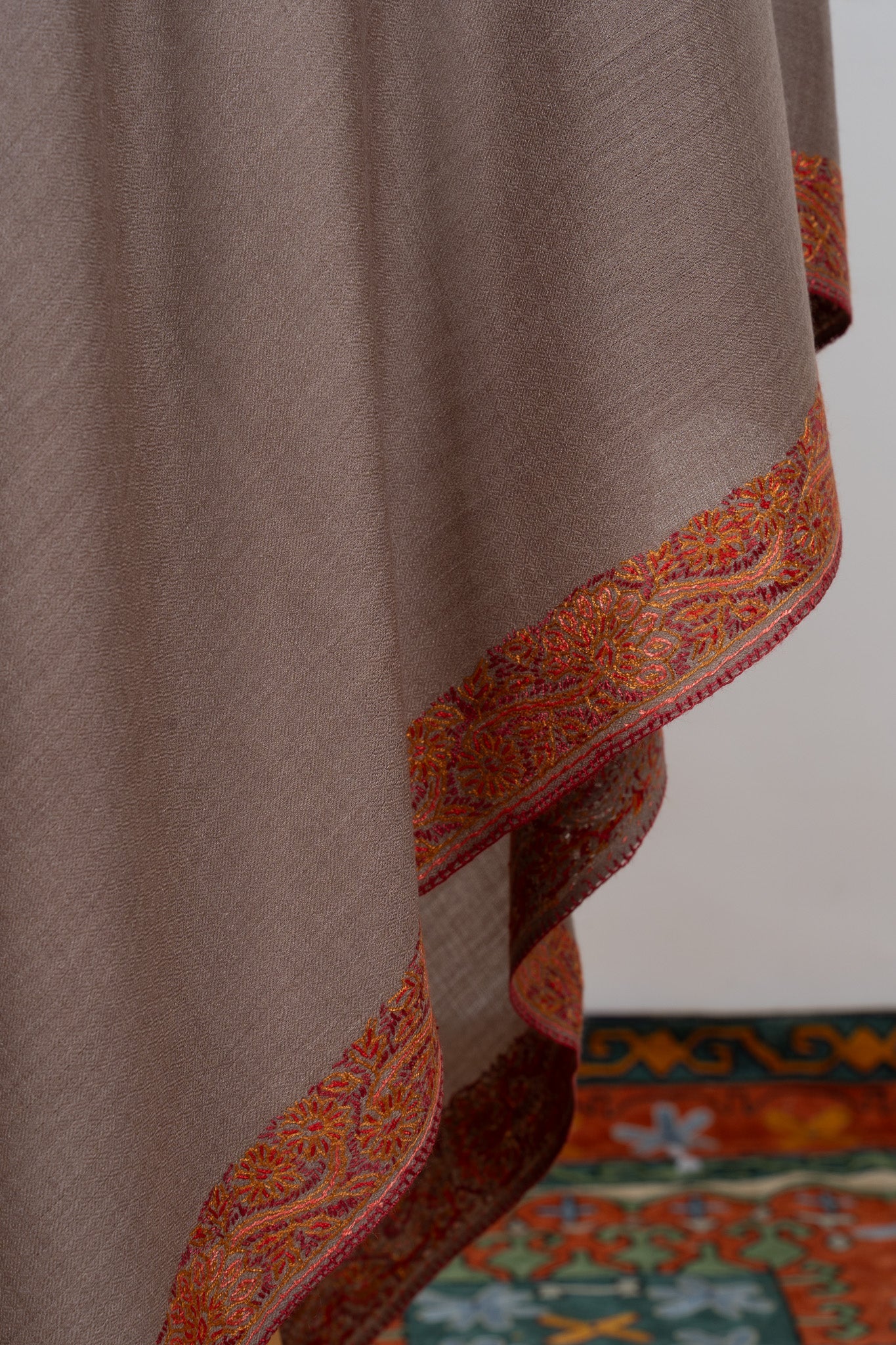 Warm Truffle Rust 2.5 Yards Sozni Hand Embroidered Shawl