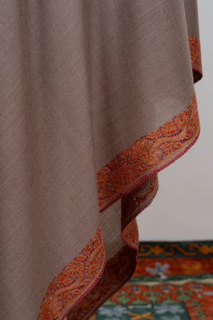 Warm Truffle Rust 2.5 Yards Sozni Hand Embroidered Shawl