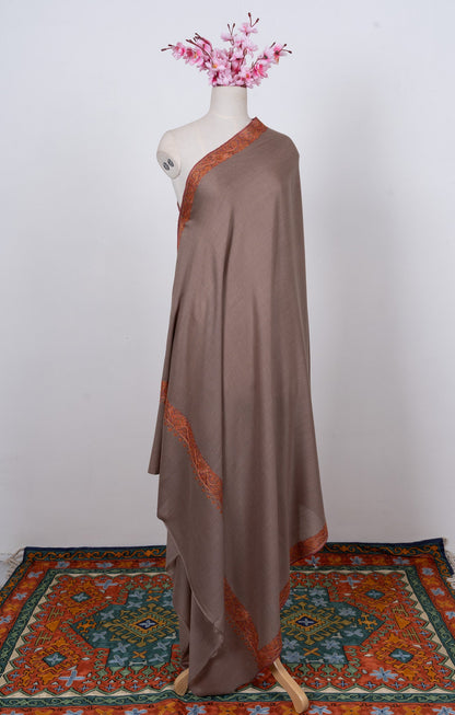 Warm Truffle Rust 2.5 Yards Sozni Hand Embroidered Shawl