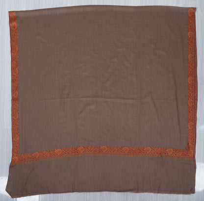 Warm Truffle Rust 2.5 Yards Sozni Hand Embroidered Shawl