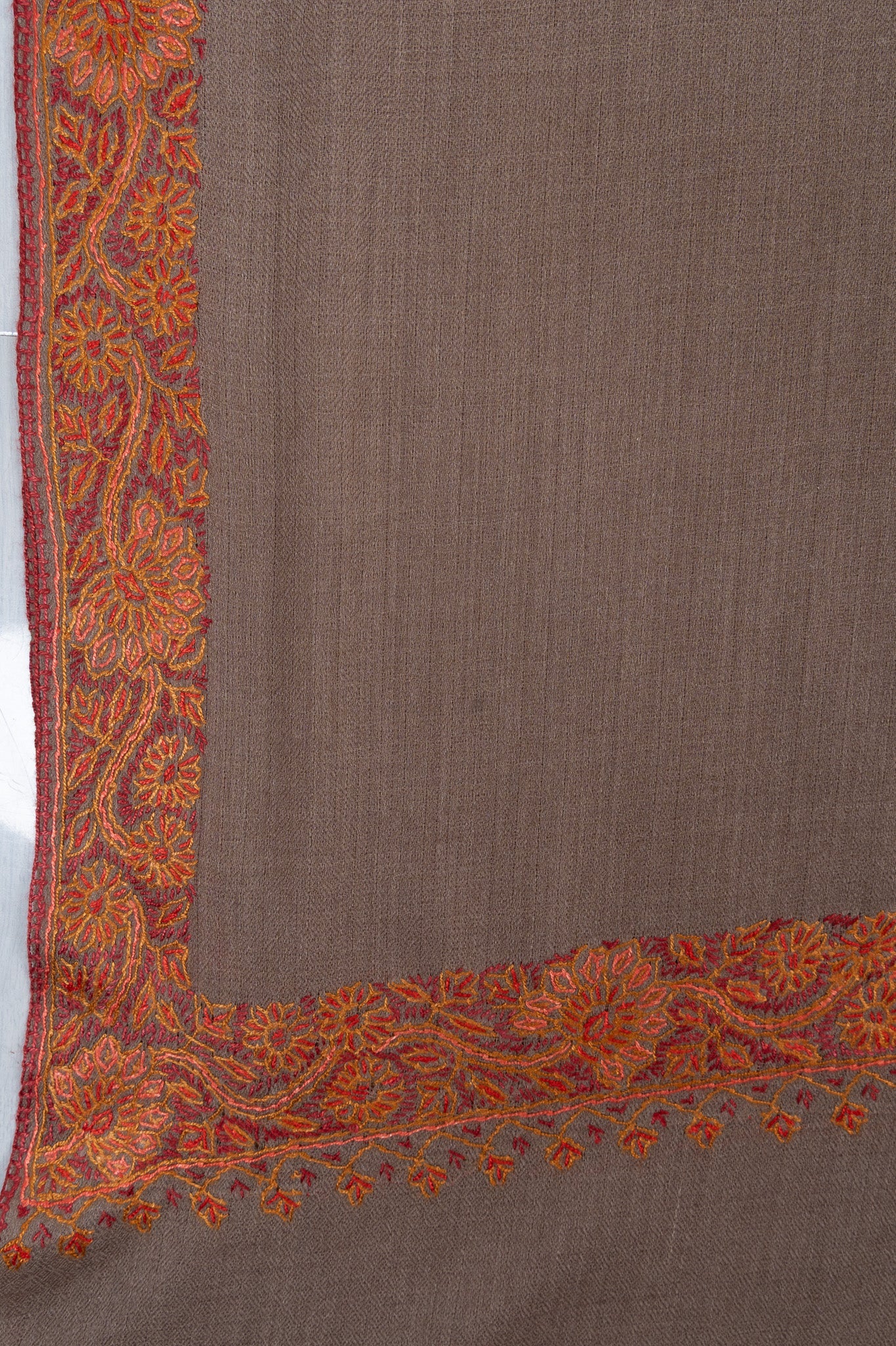 Warm Truffle Rust 2.5 Yards Sozni Hand Embroidered Shawl