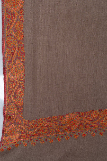 Warm Truffle Rust 2.5 Yards Sozni Hand Embroidered Shawl