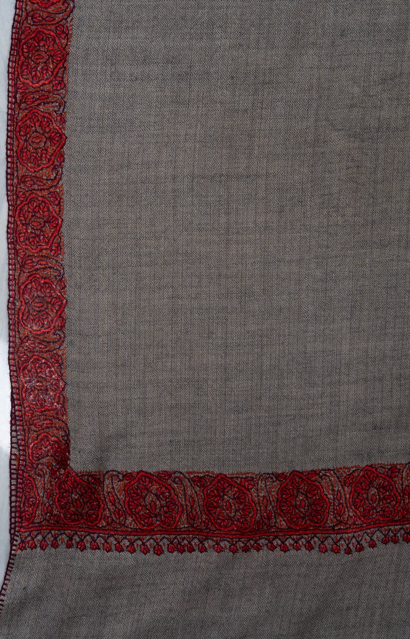 Ash Garnet Trace 2.5 Yards Sozni Hand Embroidered Shawl