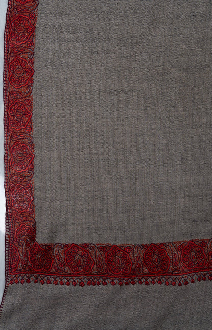 Ash Garnet Trace 2.5 Yards Sozni Hand Embroidered Shawl