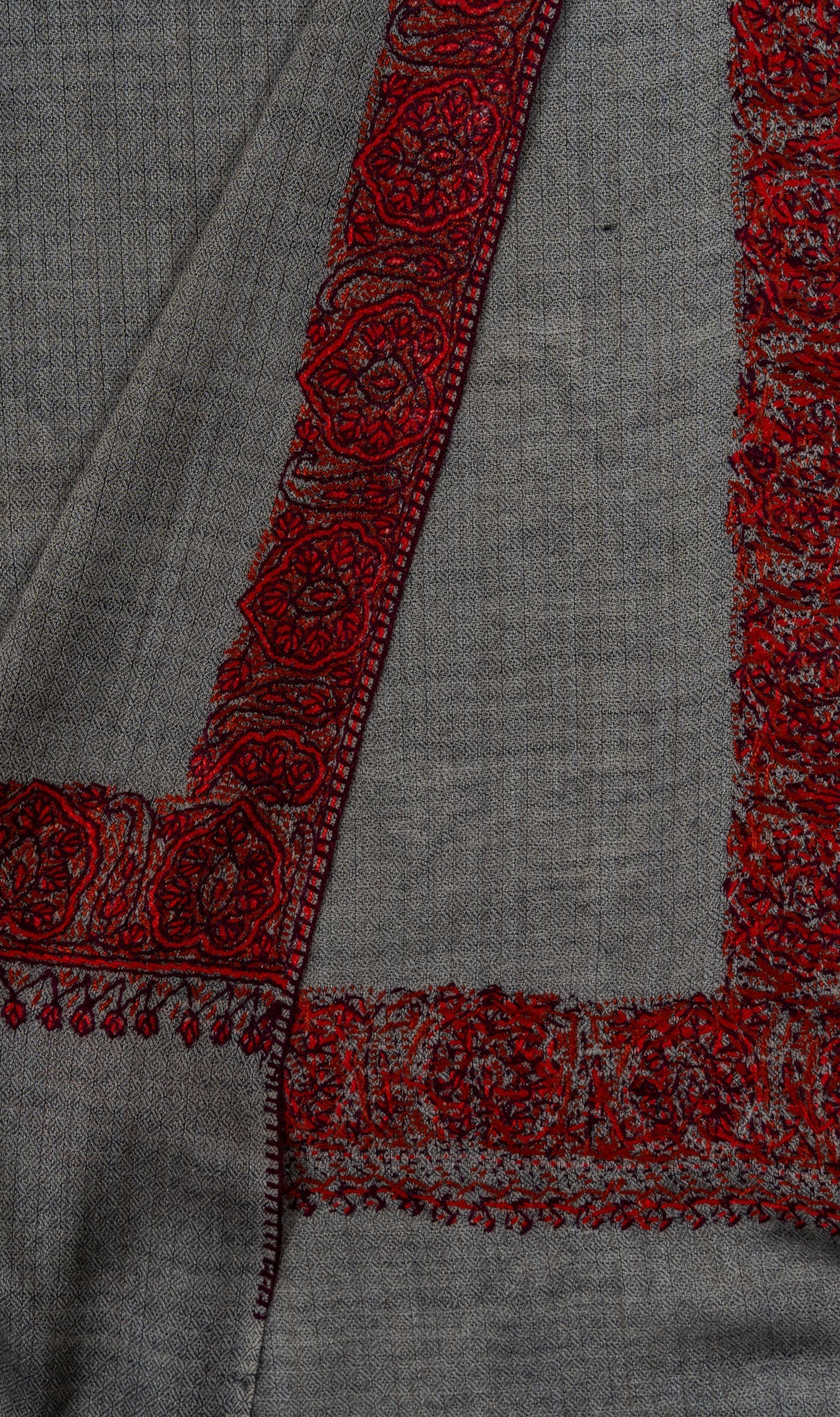Ash Garnet Trace 2.5 Yards Sozni Hand Embroidered Shawl