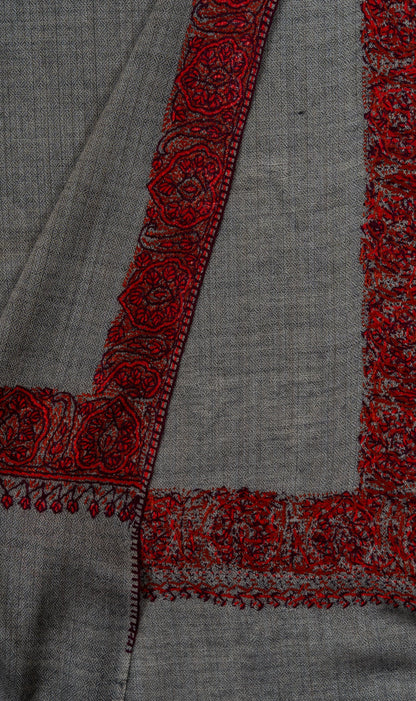Ash Garnet Trace 2.5 Yards Sozni Hand Embroidered Shawl