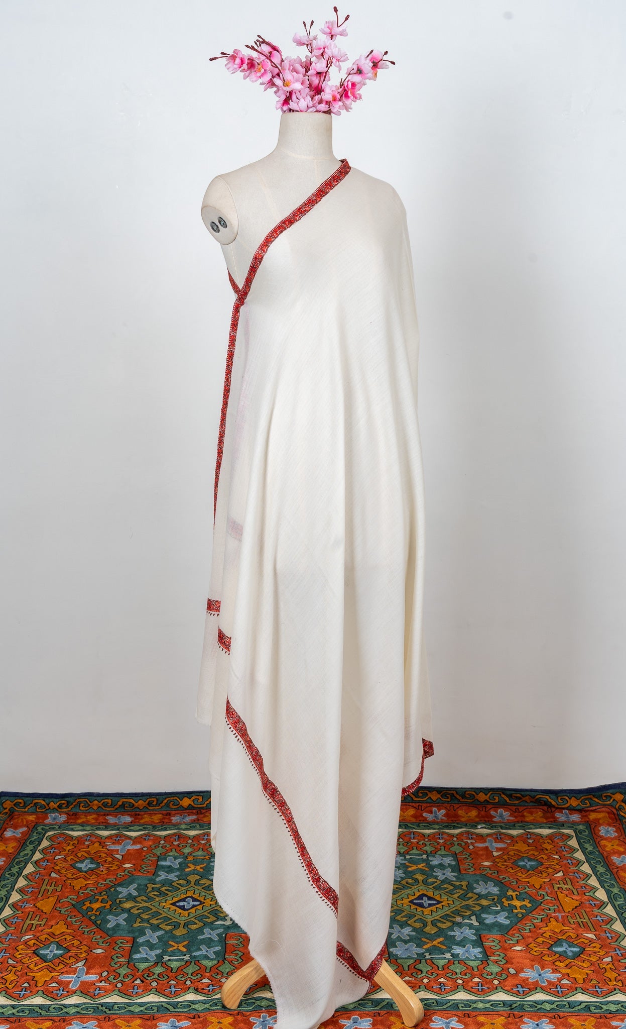 Ivory Ember Veil 2.5 Yards Sozni Hand Embroidered Shawl
