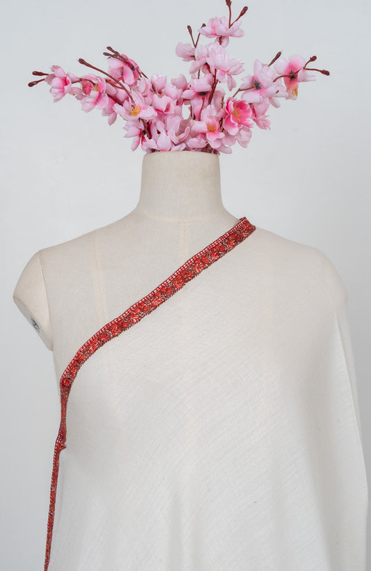 Ivory Ember Veil 2.5 Yards Sozni Hand Embroidered Shawl