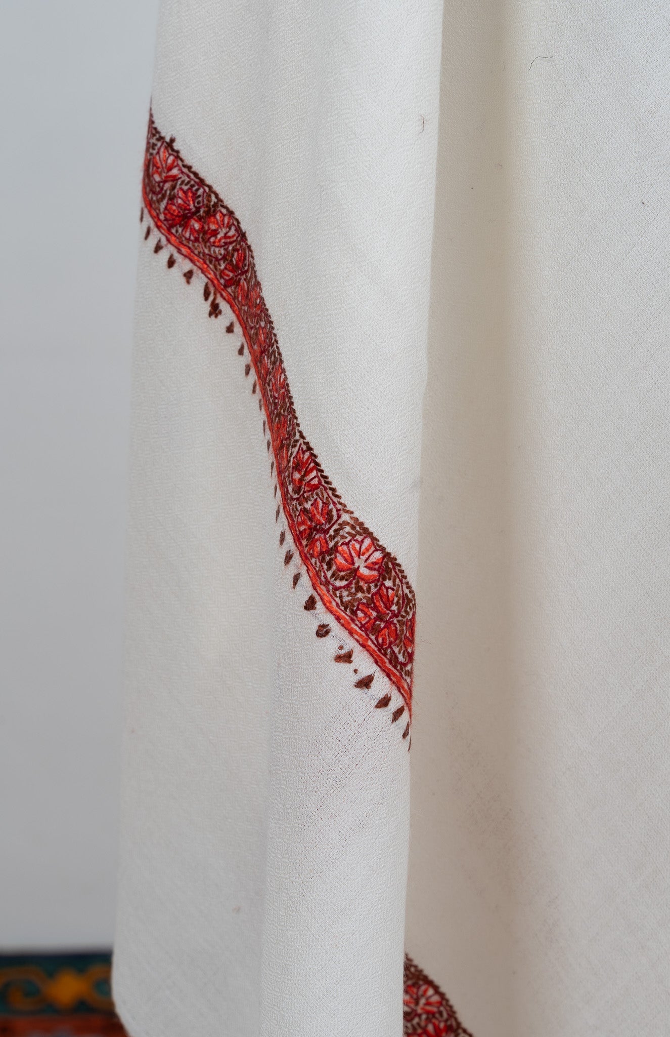 Ivory Ember Veil 2.5 Yards Sozni Hand Embroidered Shawl