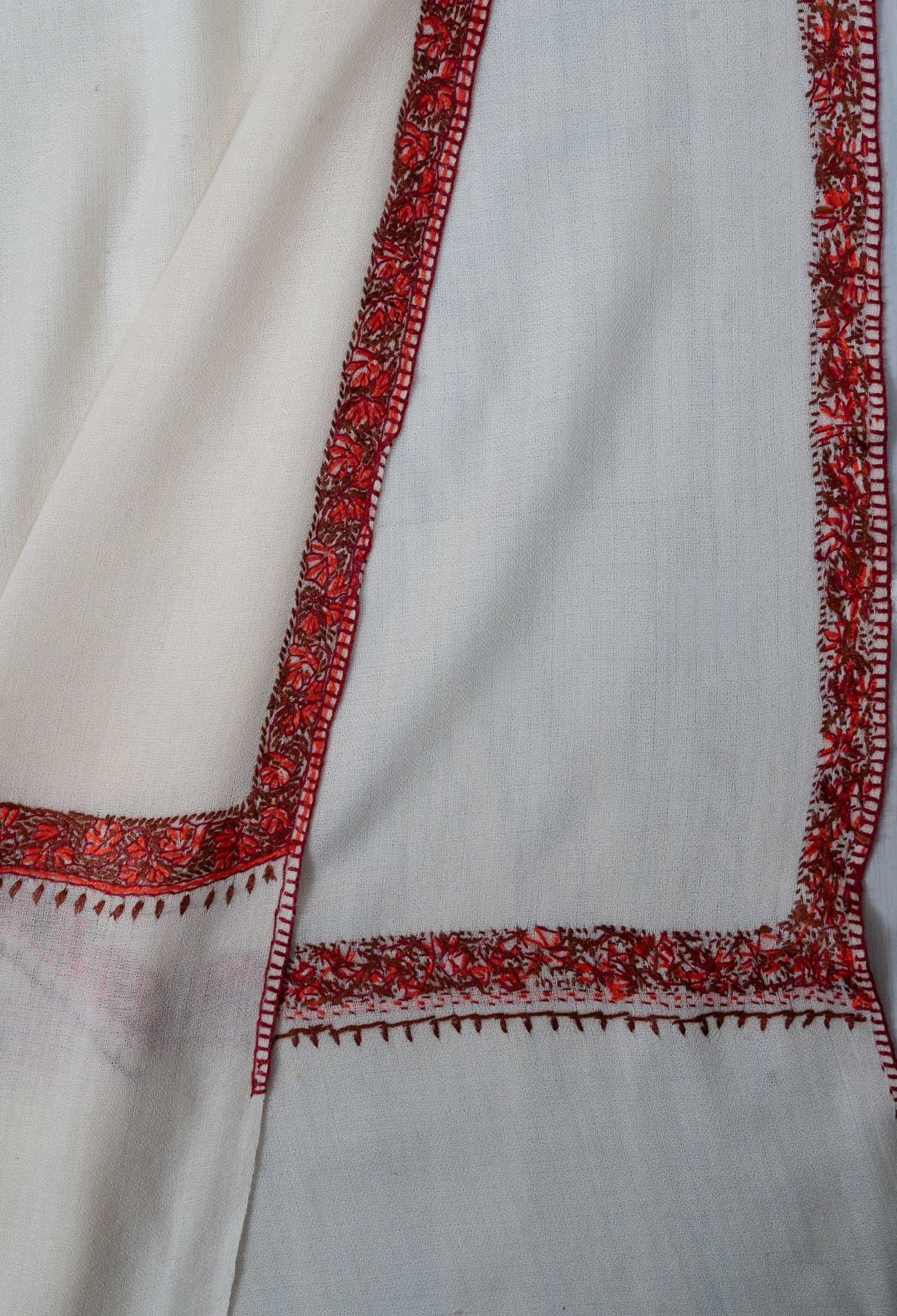 Ivory Ember Veil 2.5 Yards Sozni Hand Embroidered Shawl