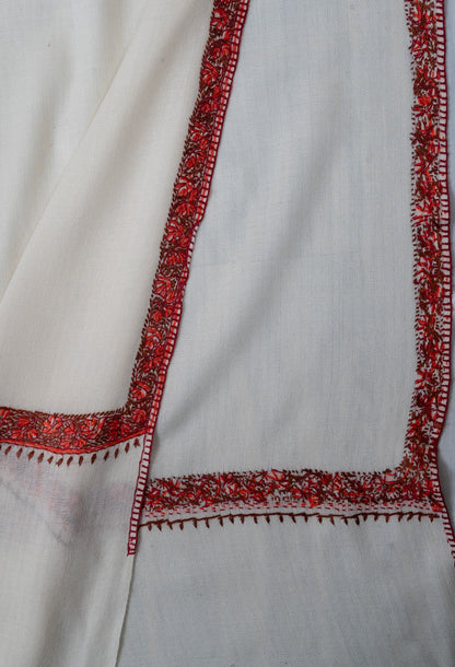 Ivory Ember Veil 2.5 Yards Sozni Hand Embroidered Shawl