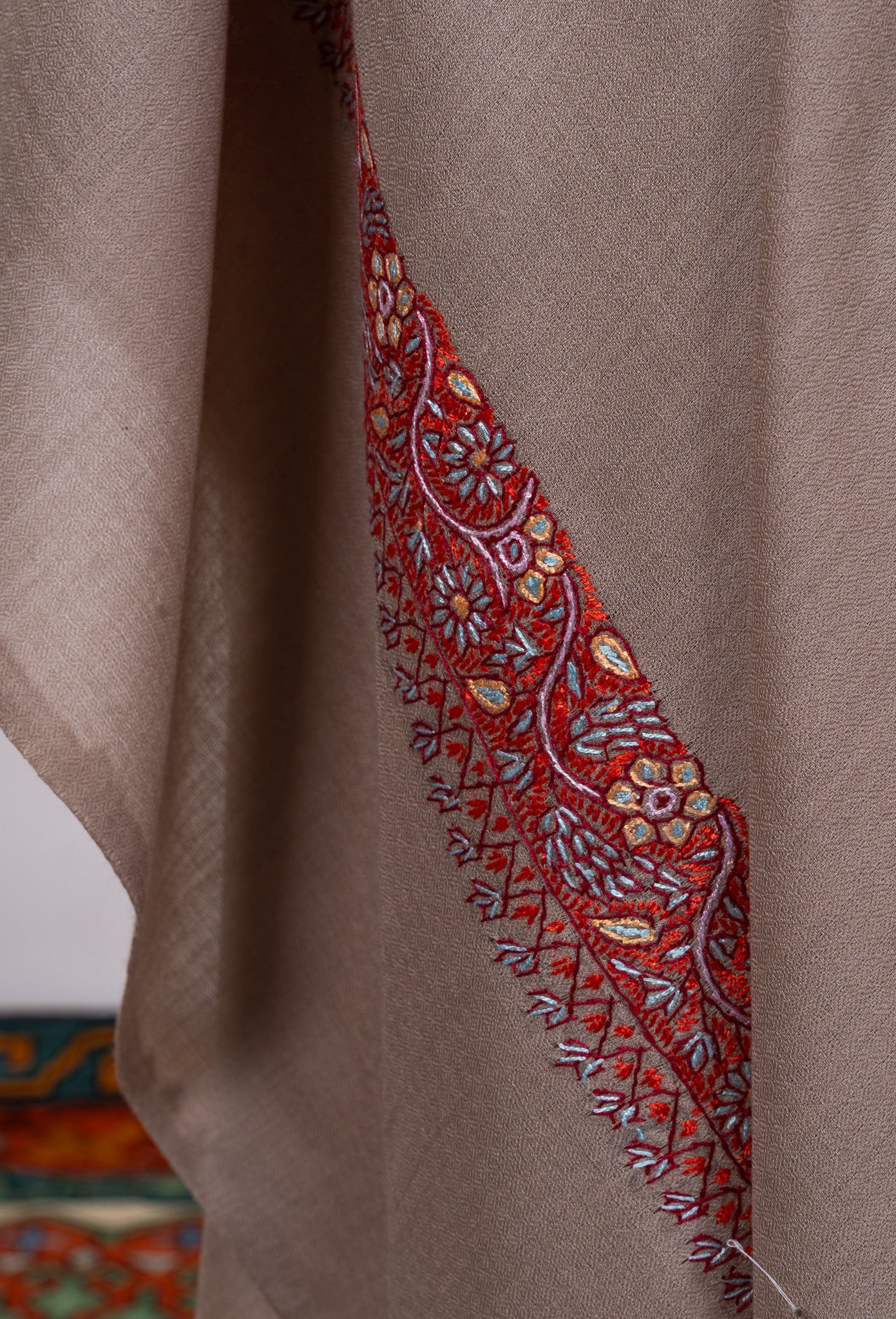 Sandstone Bloom 2.5 Yards Sozni Hand Embroidered Shawl