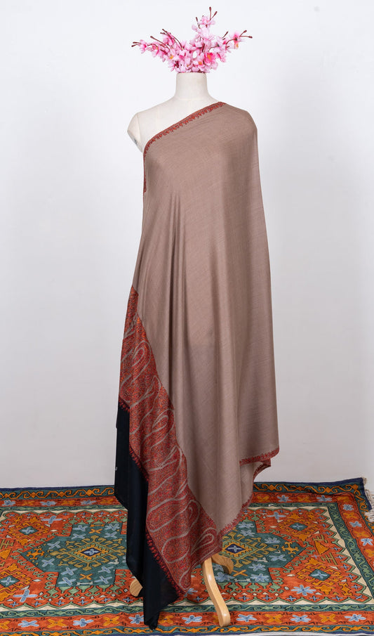 Desert Ember Contrast 2.5 Yards Sozni Hand Embroidered Shawl