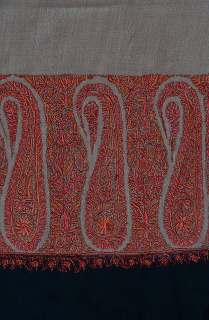 Desert Ember Contrast 2.5 Yards Sozni Hand Embroidered Shawl