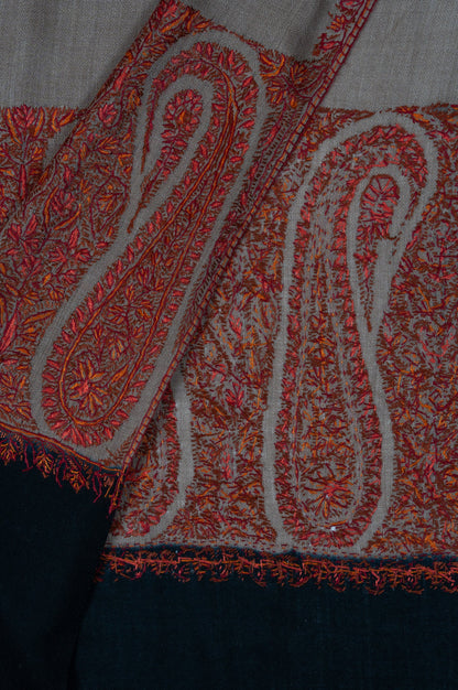 Desert Ember Contrast 2.5 Yards Sozni Hand Embroidered Shawl