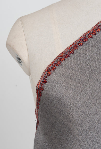 Crimson Ash Bloom 2.5 Yards Sozni Hand Embroidered Shawl