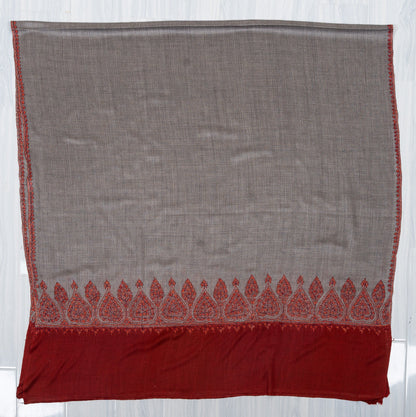 Crimson Ash Bloom 2.5 Yards Sozni Hand Embroidered Shawl