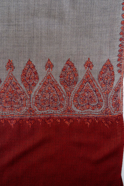 Crimson Ash Bloom 2.5 Yards Sozni Hand Embroidered Shawl