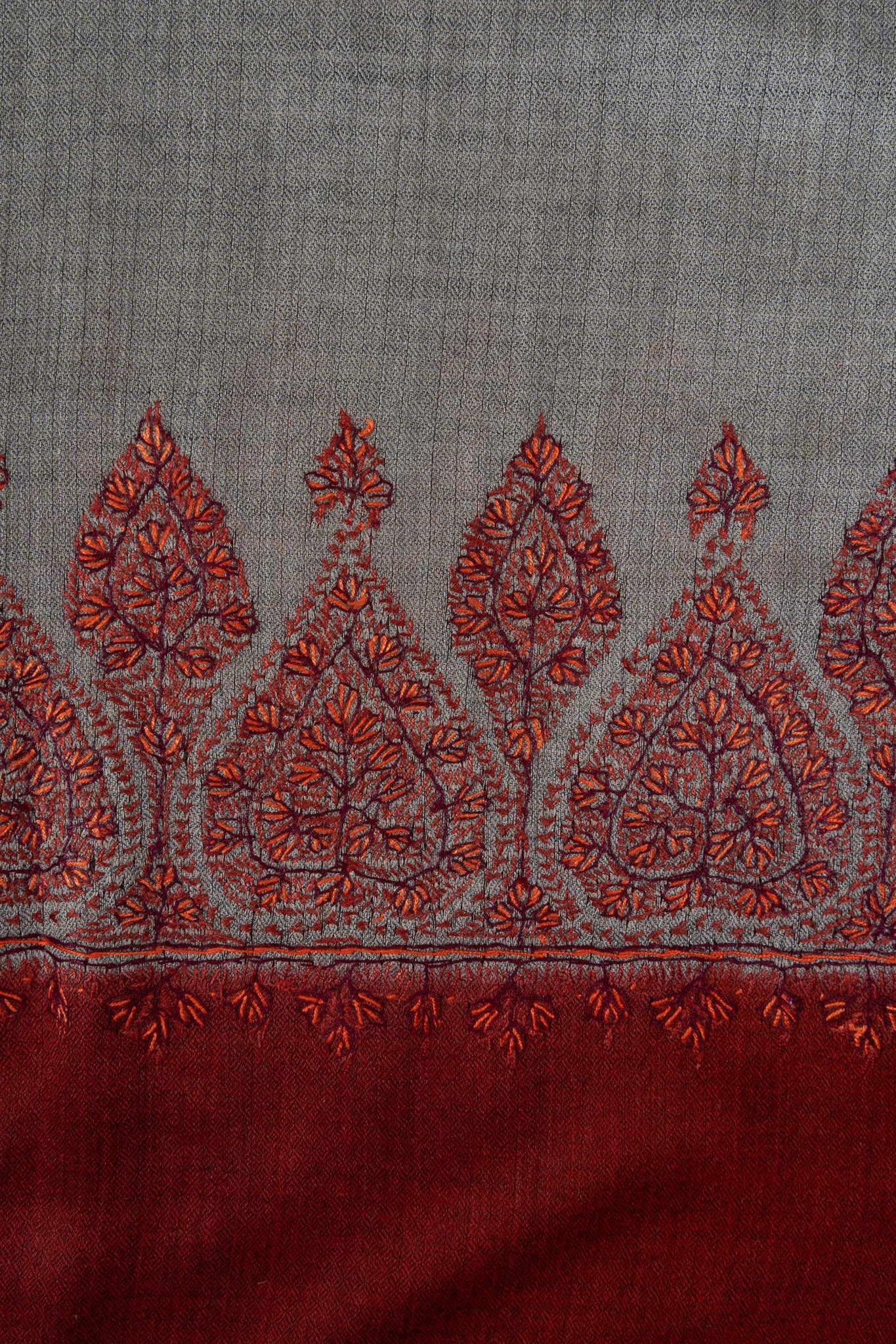 Crimson Ash Bloom 2.5 Yards Sozni Hand Embroidered Shawl