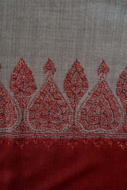Crimson Ash Bloom 2.5 Yards Sozni Hand Embroidered Shawl