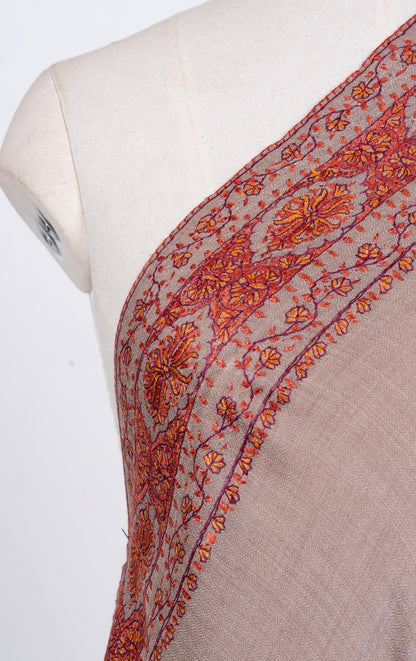 Autumn Clay Border 2.5 Yards Sozni Hand Embroidered Shawl
