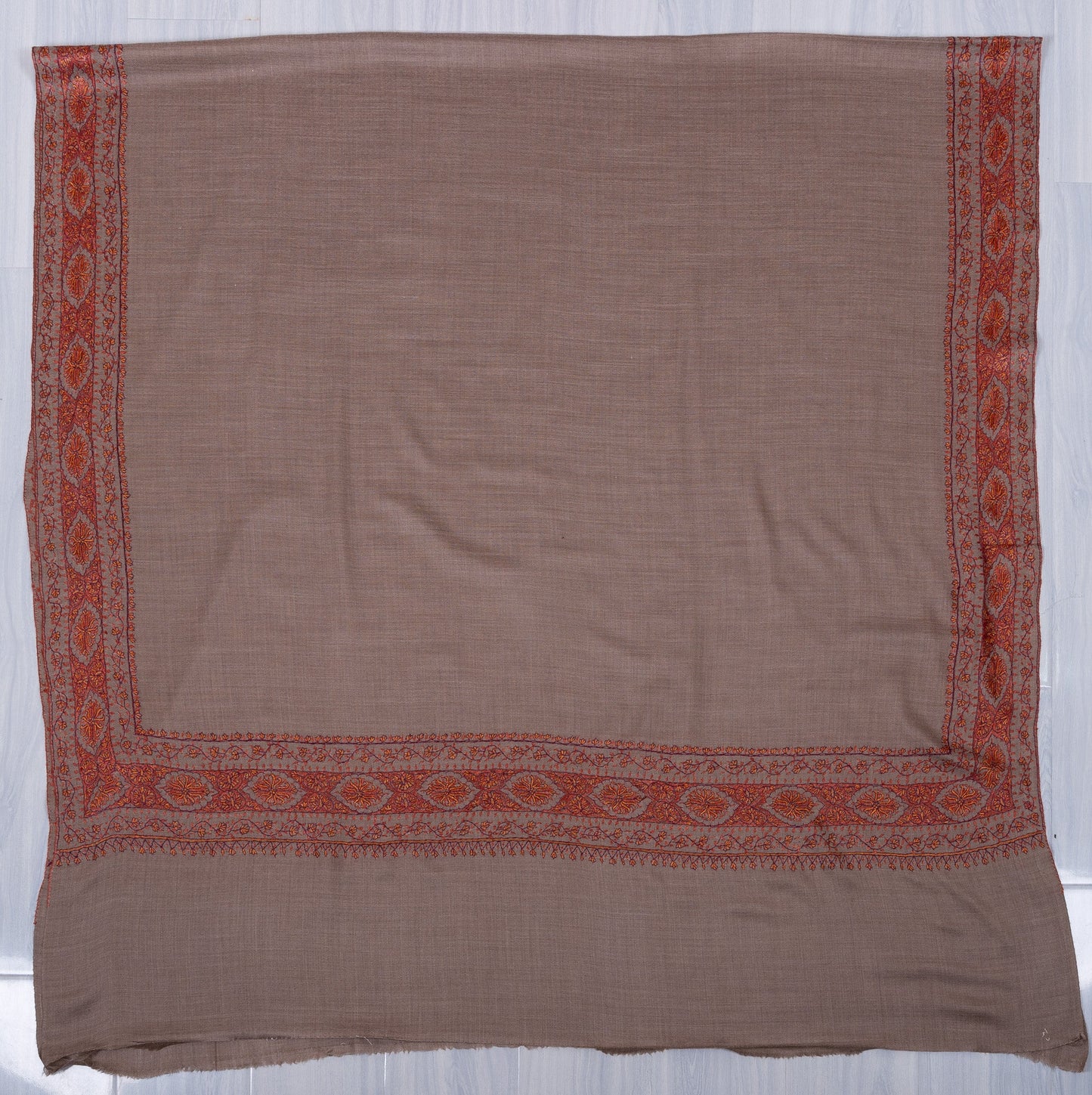 Autumn Clay Border 2.5 Yards Sozni Hand Embroidered Shawl