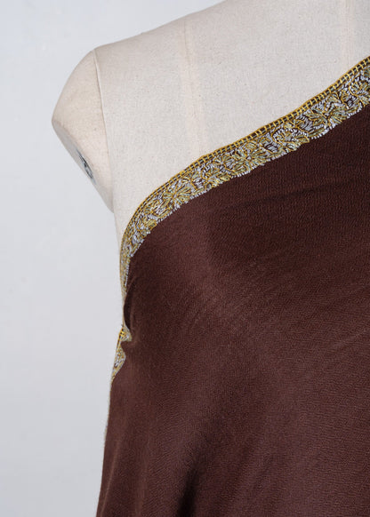 Chestnut Gold Edge 2.5 Yards Sozni Hand Embroidered Shawl