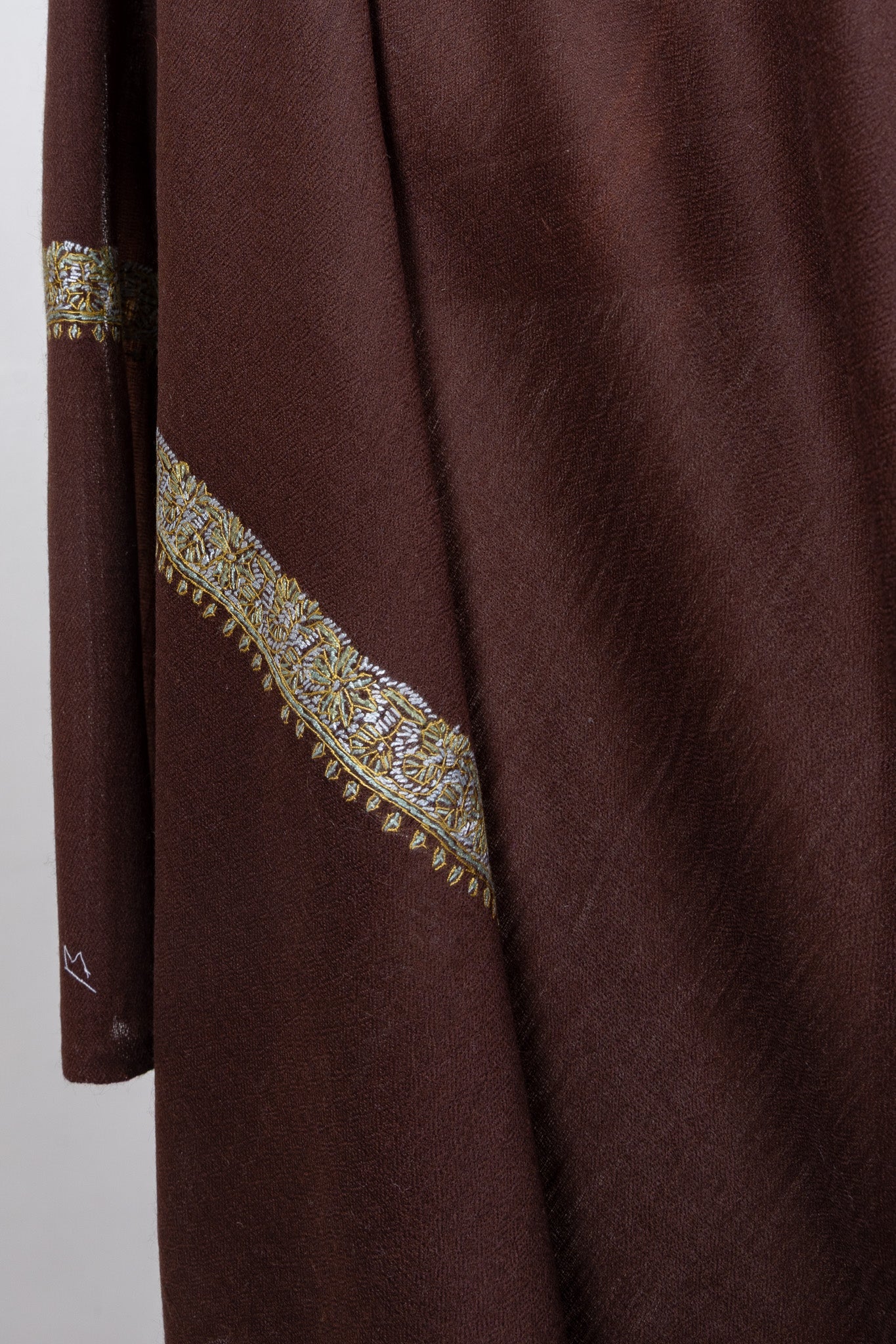 Chestnut Gold Edge 2.5 Yards Sozni Hand Embroidered Shawl