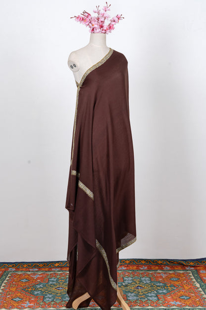Chestnut Gold Edge 2.5 Yards Sozni Hand Embroidered Shawl