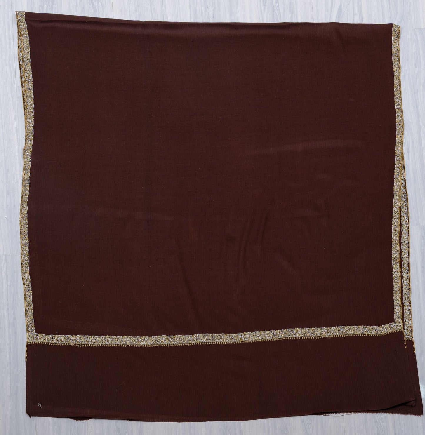 Chestnut Gold Edge 2.5 Yards Sozni Hand Embroidered Shawl