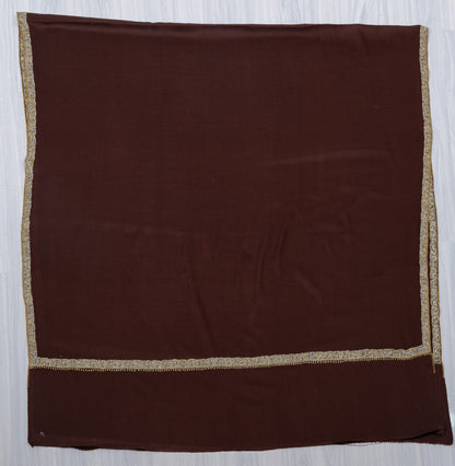 Chestnut Gold Edge 2.5 Yards Sozni Hand Embroidered Shawl