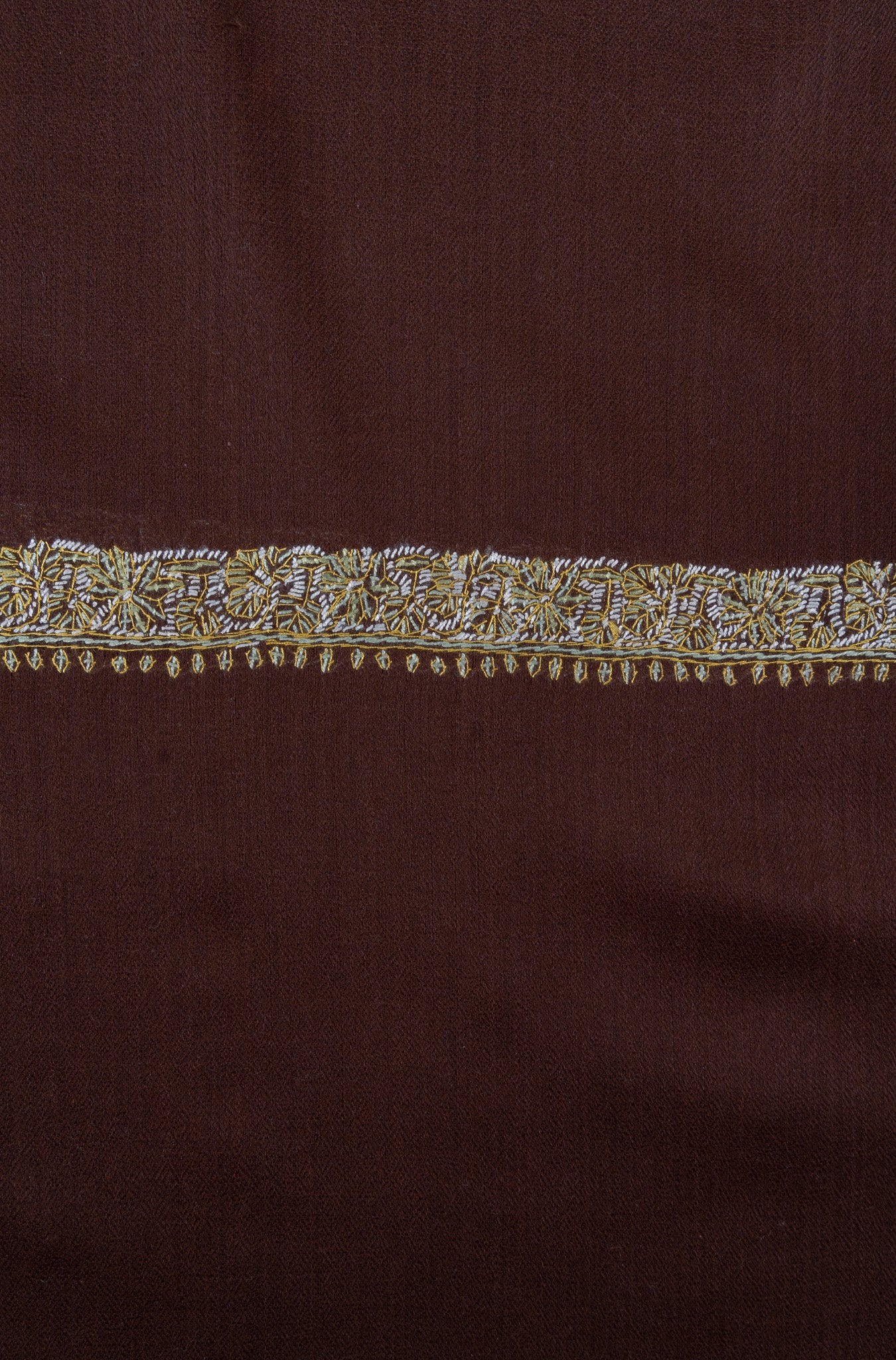 Chestnut Gold Edge 2.5 Yards Sozni Hand Embroidered Shawl