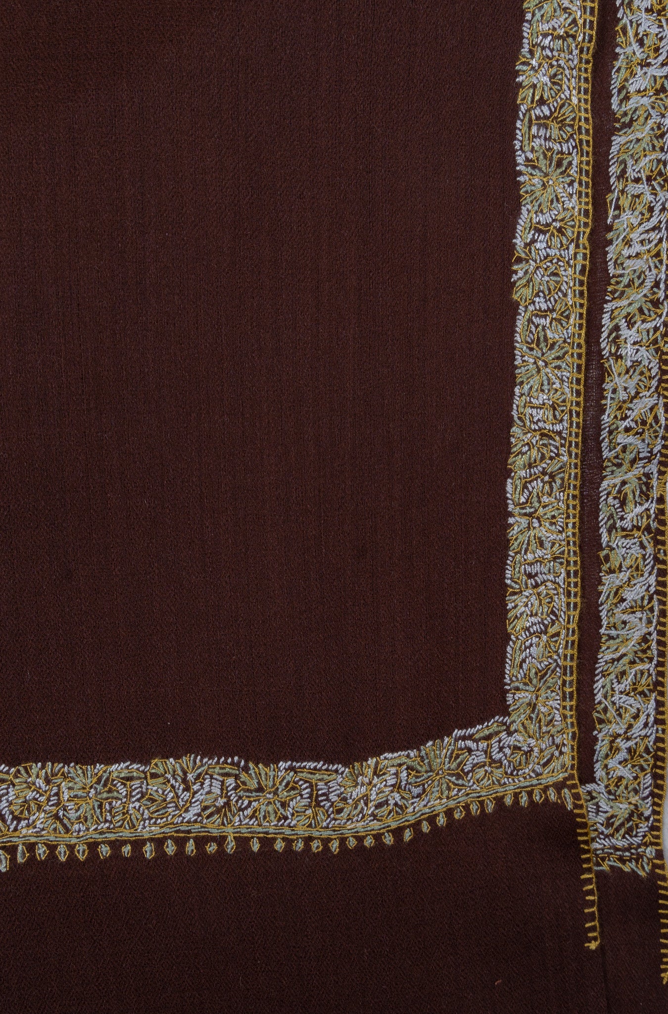 Chestnut Gold Edge 2.5 Yards Sozni Hand Embroidered Shawl