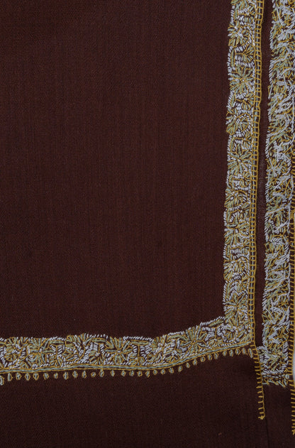 Chestnut Gold Edge 2.5 Yards Sozni Hand Embroidered Shawl