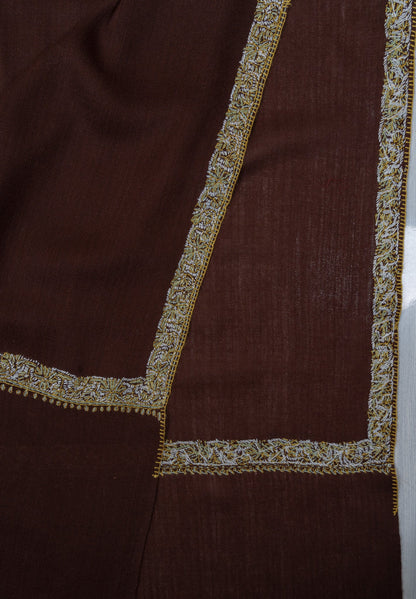 Chestnut Gold Edge 2.5 Yards Sozni Hand Embroidered Shawl