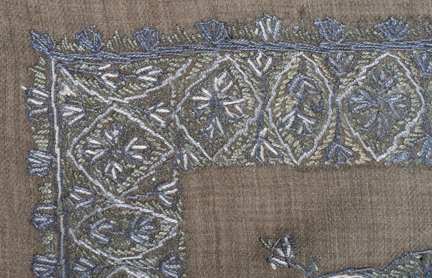 Stone Silver Rumal — Sozni Hand EmbroideredStone Silver Rumal — Sozni Hand Embroidered