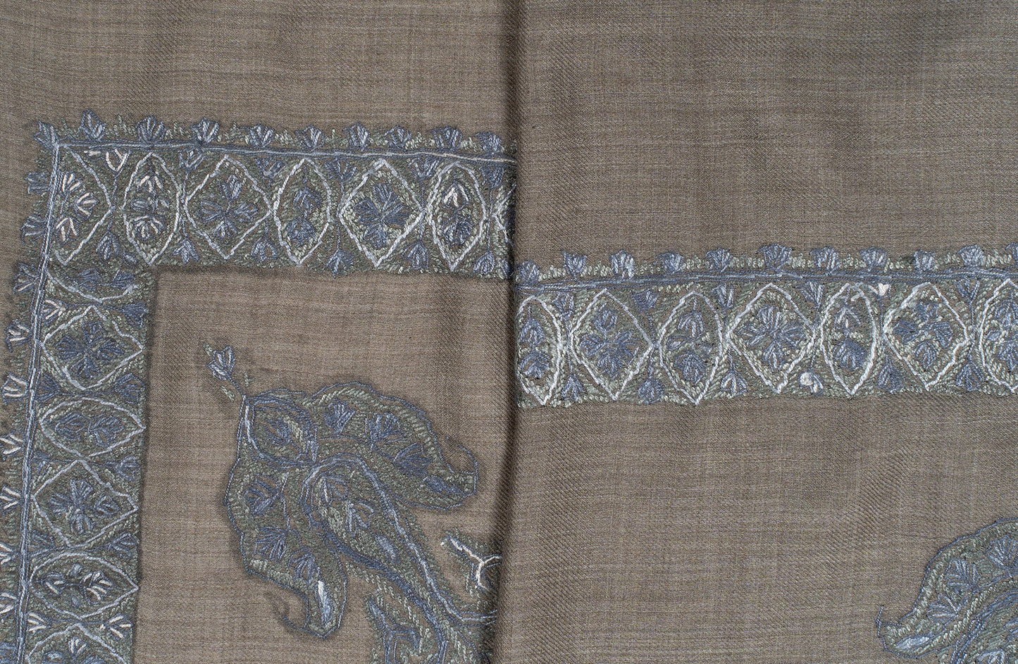 Stone Silver Rumal — Sozni Hand EmbroideredStone Silver Rumal — Sozni Hand Embroidered
