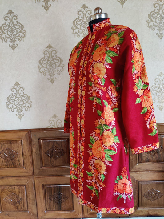 Kashmiri jacket with Floral embroidery - KashmKari