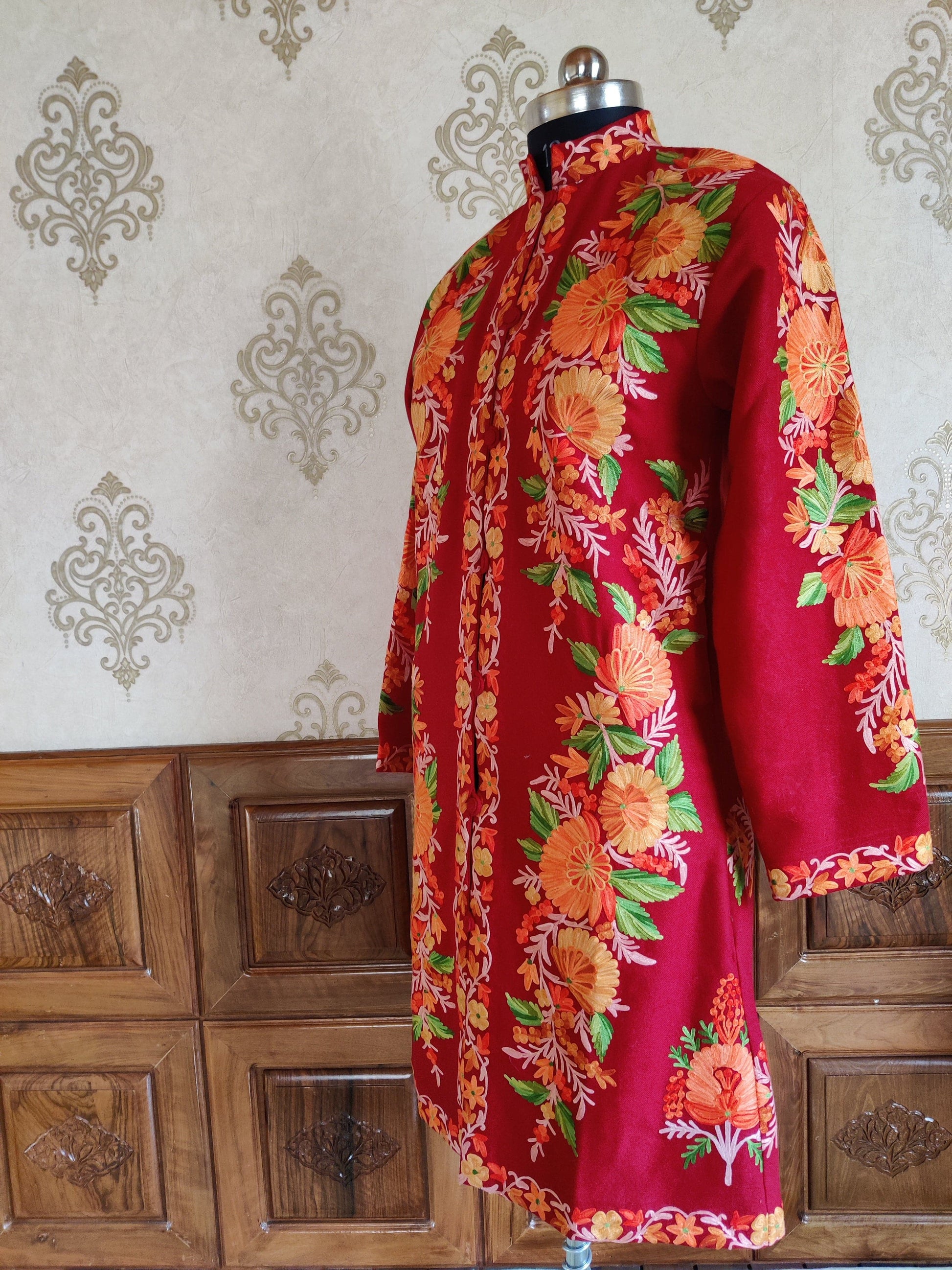 Kashmiri jacket with Floral embroidery - KashmKari
