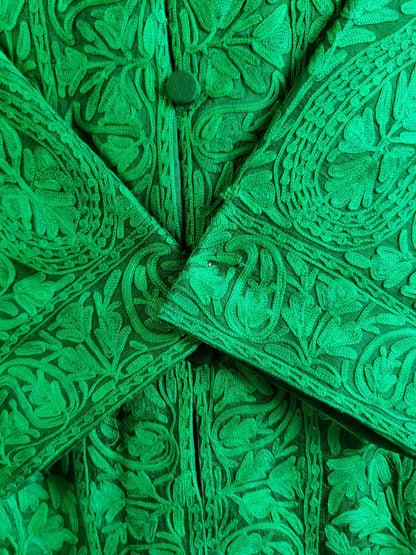 Green Kashmiri jacket with Monochromatic Embroidery - KashmKari