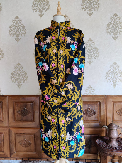 Golden Embroidery: A Stunning Timeless Kashmiri Black Coat - KashmKari