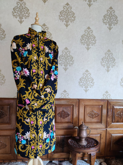 Golden Embroidery: A Stunning Timeless Kashmiri Black Coat - KashmKari
