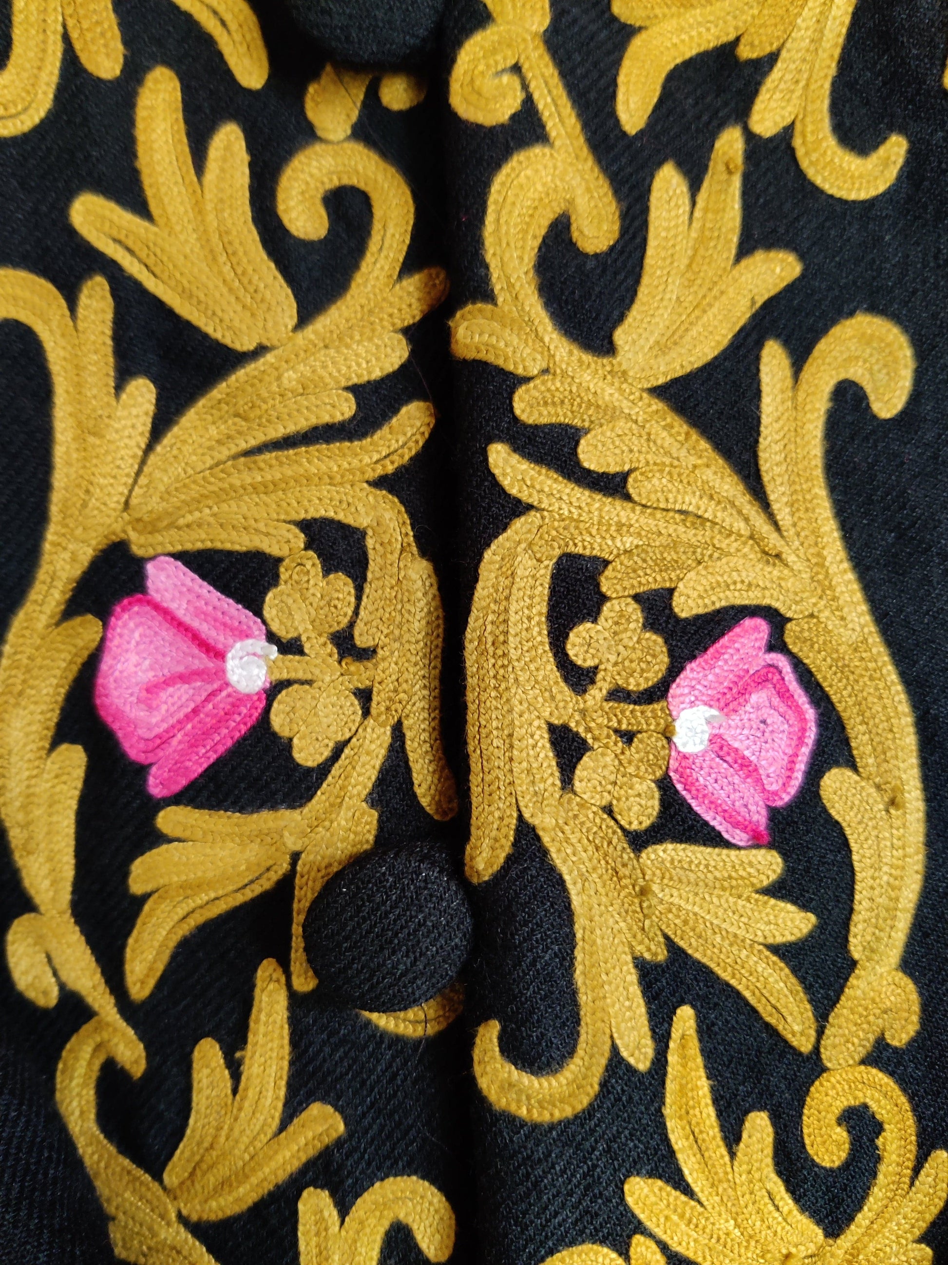 Golden Embroidery: A Stunning Timeless Kashmiri Black Coat - KashmKari