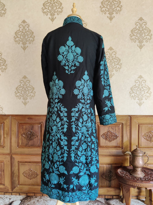 Long kashmiri jacket with Aari Embroidery - KashmKari