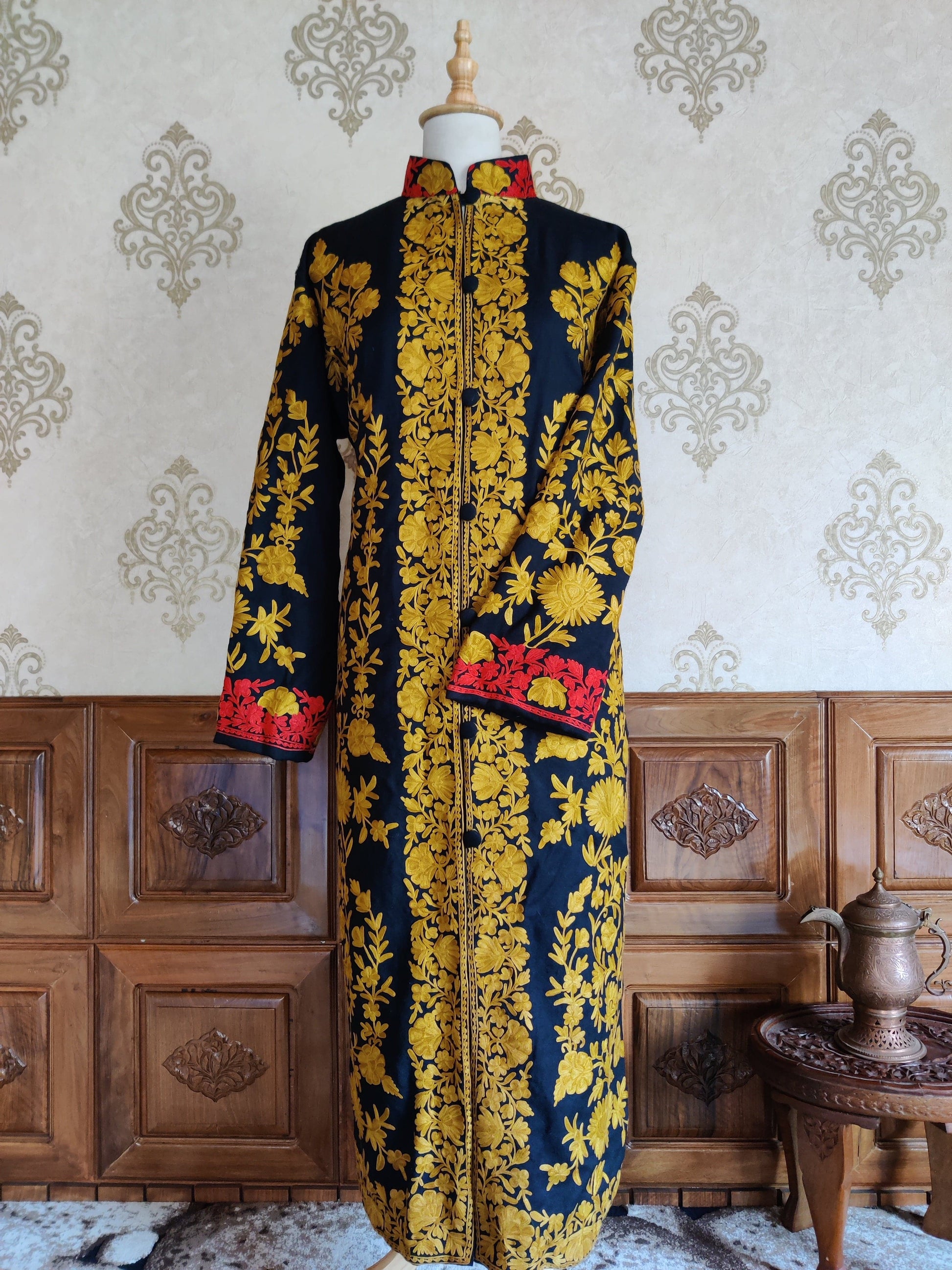 Long kashmiri jacket with Aari Embroidery - KashmKari